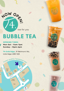 Store opening poster for T4 bubble tea.